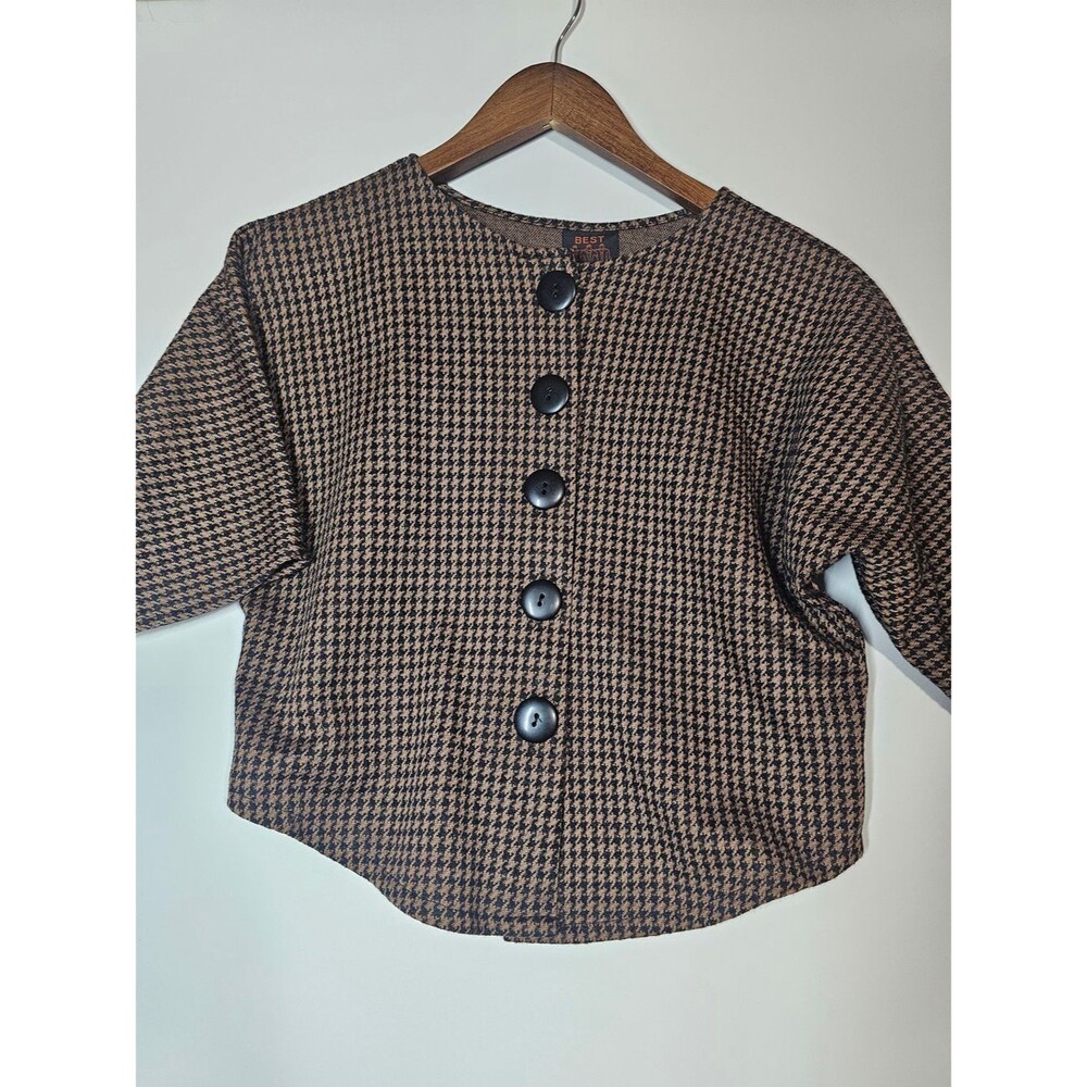 VTG 80s 90s FRIENDS Crop Houndstooth Jacket Knit Top Made in USA Small